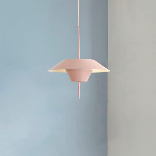 Suspension blanche moderne avec abat-jour en métal rose réglable style minimaliste nordique