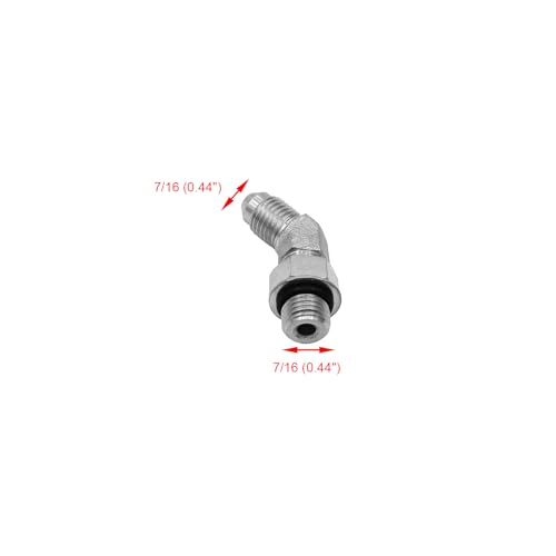 Image of (2-PACK) 6802-04-04-NWO Hydraulic Hose Adapter Fitting 1 /4 inch Male JIC 37Flare(7 /16 inch-20UNF)x1 /4 inch Male Adjustable Nut O-Ring Boss(7 /16 inch-20UNF)45Elbow SAE Pipe Joints Connector Carbon Steel