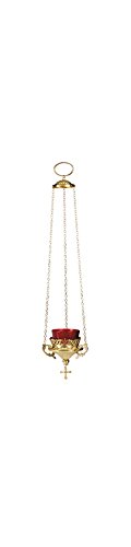 Hanging Votive Glass Candle Holder with Red Glass, 24 Inch