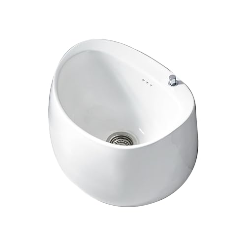 Fregadero de cerámica para fregona multifuncional con grifo y botón de drenaje, fregadero independiente en el baño (blanco, mediano)