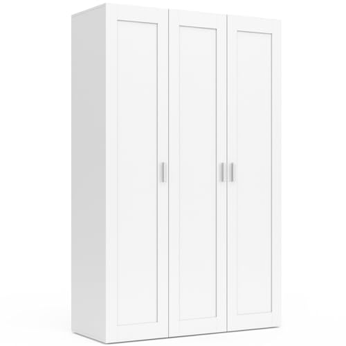 IDMarket - Armario 3 puertas VITO blanco armario 120 cm con espejo y estantes
