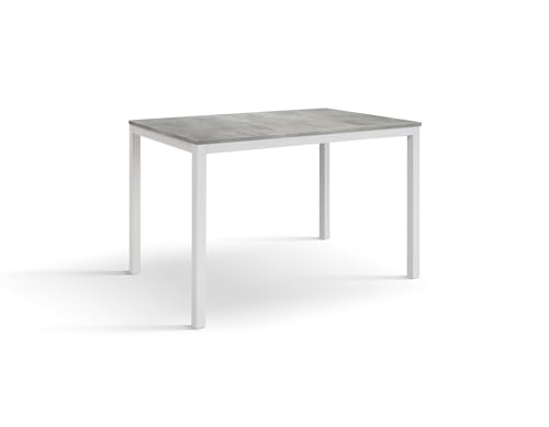 PAZZO DESIGN Tavolo fisso Augusto, Grigio Cemento, Gambe Bianche, Cucina, Soggiorno, Scrivania, Made in Italy, 110x68x75 cm - id_2103