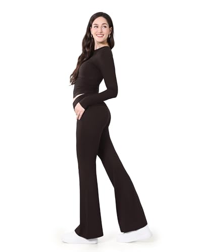 Image of ZOOSIXX Lounge Sets for Women - 2 Piece Outfits Crop Tops with Fold Over Flare Leggings Fall Loungewear Fitted Pajama