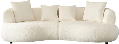 Image of Shie Wood Art Modern Curved Sectional Sofa, 4-Seater Sofa Couch, Living Room Furniture L Sofa for Living Room, Bedroom, Hallways (Off White, Boucle)