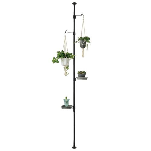 ザッカLab. セット販売 突っ張り 伸縮 観葉植物台 ブラック|室内 吊る おしゃれ ハンギング プランター フラワー つっぱり ポール 植木鉢 グリーン インテリア 屋内 リッチェル