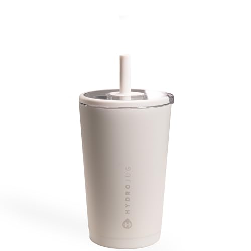 HydroJug Everyday Tumbler 14 oz – Ceramic-Lined Insulated Tumbler with Straw and Soft-Touch Lid, Cup Holder Friendly, Double-Wall Vacuum Insulation, Reusable Travel Cup – Linen