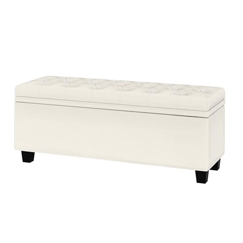 Maupvit Ottoman with Storage, Ottoman Bench with Lift Top, Upholstered Storage Bench with Hinged Lid, Bedroom Bench with Seating, Foot Rest Stool（Beige）