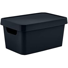 Simplify Small Vinto Storage Box | Click Tight Lid | Dimensions 9.76" x 6.69" x 4.84" | Stackable | Home Organization | 2 Handles | Black Charcoal, 1 Count Pack of 1