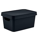 Simplify Small Vinto Storage Box | Click Tight Lid | Dimensions: 9.76' x 6.69' x 4.84' | Stackable | Home Organization | 2 Handles | Black...