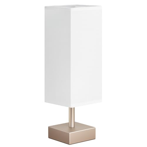 Image of Antique White Small Bedside Lamp for Bedroom - Square White Fabric Shade