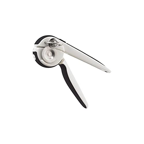Chef'n EZ Squeeze® Can Opener, One-Handed Manual Can Opener with Smooth Edge Cutting and Ergonomic Grip, Black/White