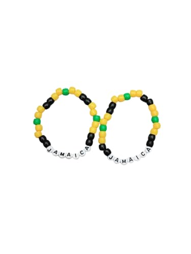 Jamaica Beaded Bracelet, Flag Colors Black Yellow Green, Set of 2, Travel Souvenir Gift