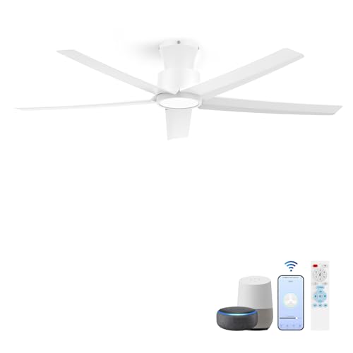 ocioc Smart Ceiling Fans with Lights,52 inch,Reversible Quiet DC Motor,Dimmable,White Ceiling Fan Compatible with Alexa Google home Indoor/Outdoor