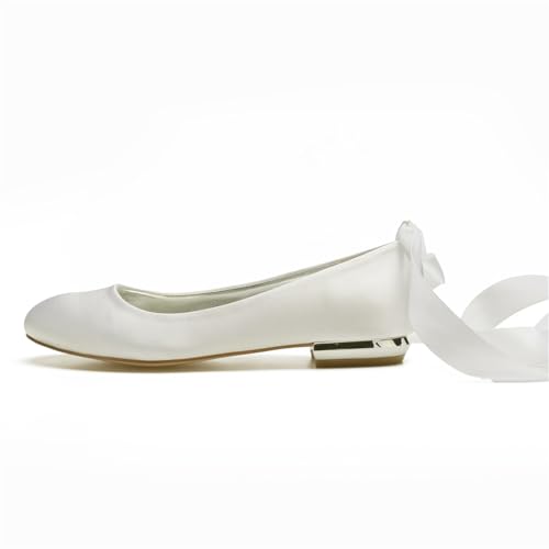 Generic Women's Wedding Bridal Shoes Satin Flats Round Toe Wedding Bridal Party Dress Pumps Satin Closed Mouth Ribbon Ballerina Shoes2