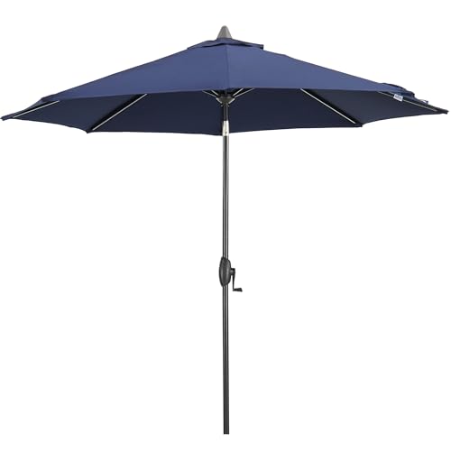 Ulax 9Ft Patio Umbrella, Outdoor Market Table Umbrella with Push Button Tilt&Crank, Non-Rust Aluminum Frame Sun Umbrella with USA 5-Year-Non-Fading Sunbrella Fabric (Canvas Navy)