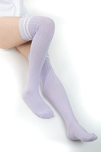 Serici Pack Of 3 Striped Thigh High Cable Knit Sock (Pink, Baby Blue, Lilac) #TOP7