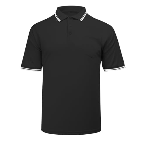 Mens Baseball Softball Umpire Shirt Short Sleeve Polo Ref Jersey Referee Gear - Sized for Chest Protector Black L