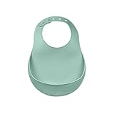 Béaba Babero de Silicona para Bebé, Impermeable, Ajustable, varias muescas, Flexible y Ligero, Ultrasuave, Fácil de limpiar, Fondo ancho para capturar los alimentos, verde salvia