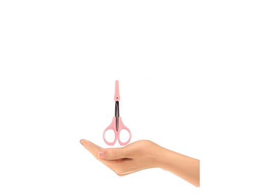 EMILYSTORES Eyebrow Grooming Scissors 4 Inches Curved Small Craft Lash Scissor for Eyebrow Eyelash Extensions Stainless Steel 1PC (Pink_Curved)