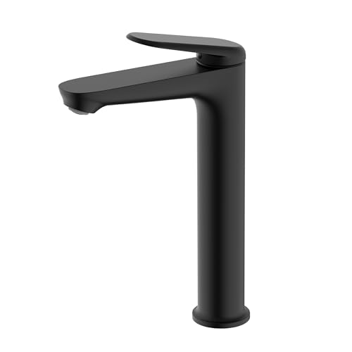 BAIKAL Grifo Lavabo Monomando en Zinc. Grifo en Negro Mate. Caño Alto. Grifo Agua Fría/Caliente. Ahorro de Agua. Fácil Instalación. Modelo TURIN L