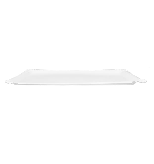 100 Bandeja de Cartón Blanca 25×34 cm | Rectangular Compacta | Resistente al Aceite y Calor | Ideal para Degustaciones y Catering | Pack de 100 Unidades