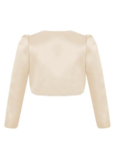 Jelory Kids Girls Long Sleeves Satin Short Cardigan Bolero Jacket Faux Pearls Trim Shrug Flower Girl Dress Cover Up2