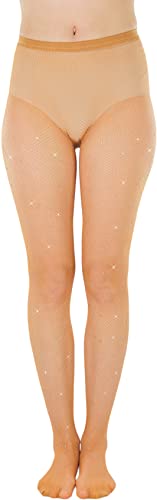 Image of ToBeInStyle Women's Fine Fishnet Pattern Pantyhose w /Back Seam & Rhinestones