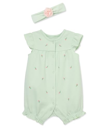 Image of Little Me Clothes for Baby Girls' 100% Cotton Romper and Headband Set, 3-12 Months