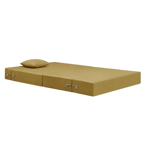 Image of Foldable 1-Seater, 3X6 Sofa Bed | Convertible Sofa Cum Bed with Cushion Jute Fabric Perfect for Living Rooms & Guest Rooms - Golden