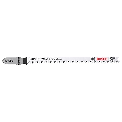 Bosch 5x EXPERT Wood 2-side clean T308BO Stichsägeblatt (für Massivholz-Möbelplatte, Sperrholz, Länge 117 mm, Professional Zubehör Stichsäge)