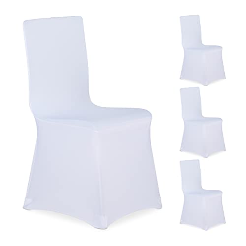 Relaxdays Stuhlhussen 4er Set universeller Stretch Stuhlbezug Bankettstuhl Dekoration Hochzeit und Feier weiß