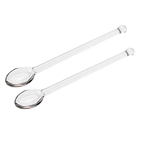 HugeDE 2 Pcs Clear Glass Spoons Transparent Stirring Spoon Coffee Rod Mixing Spoon Long Handle Teaspoon Mini Cocktail Serving Spoons