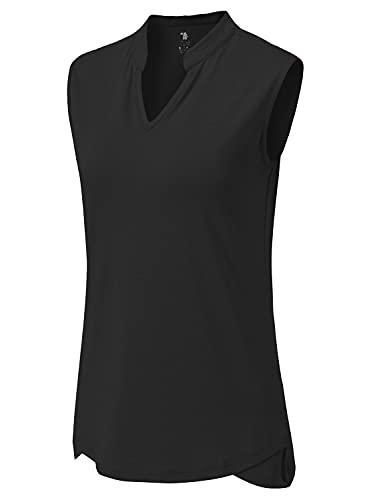 BGOWATU Women's Golf Polo T-Shirts Sleeveless V Neck Collarless Tennis Shirts UV Protection Quick Dry Lightweight