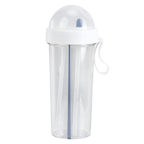 Botella de agua de plástico transparente de 600 ml con paja, 2 en 1 copa de tasa de tasa de agua con botella de agua reutilizable para la escuela, el gimnasio, los viajes, el aire (Blanco)