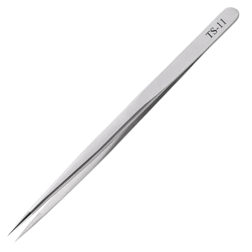 YIKUBO Precision Tweezers Silver Stainless Steel Tweezers Ultra-Fine High-Precision Thin for Removing Tiny fiddly Screws and Jewelry Watch DIY Crafts TS-11