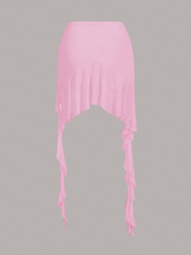 Floerns Women's Asymmetrical Side Ruched Ruffle Trim Low Waist Mini Skirt2