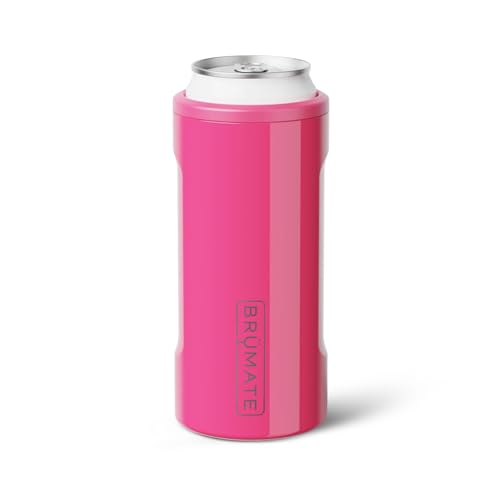 Image of BruMate Hopsulator Slim Can Cooler Insulated for 12oz Slim Cans | Skinny Can Insulated Stainless Steel Drink Holder for Hard Seltzer, Beer, Soda, and Energy Drinks (Neon Pink)