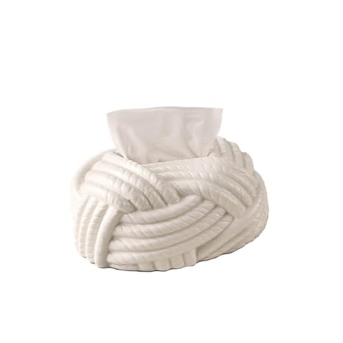 ティッシュボックス ティッシュボックス セラミック製 編み込み形状 無地 家庭用 リビングルーム 引き出しボックス(白)
