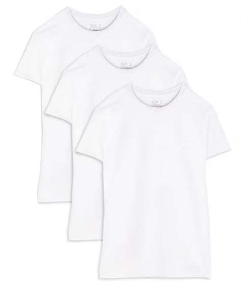 Men's Crew Tee Undershirts, Moisture Wicking & Tag Free - White - 3 Pack Large