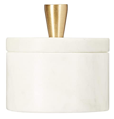 Queenza White Marble Salt Cellar with Lid and Brass Knob, 3 Inch Salt Box