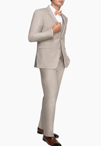 Men's Linen Blend Suits Regular Fit 3 Piece Slim Fit Blazer Jacket Waistcoat Pants Set for Wedding Tuxedo3