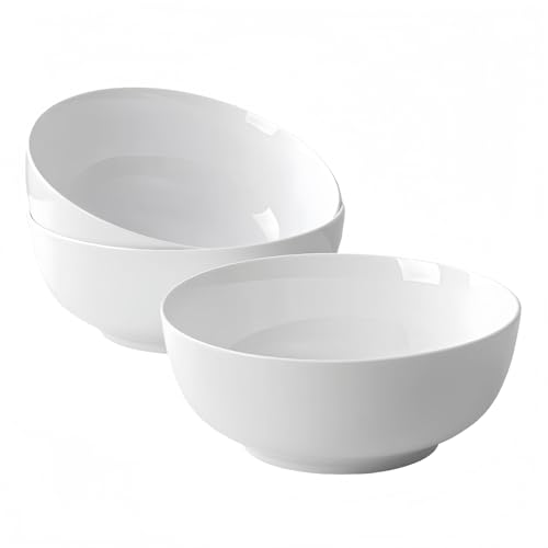 YALONG 59 oz Large Ceramic Bowls Set of 3, 8 Inch Off-White - Multi-Use Pho Bowls, Large Soup Bowls,...