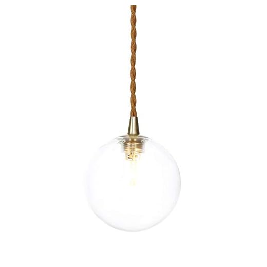 OZZKI Pendant Lamp LED Round Glass Small Pendant Lights Metal Copper Single Head Hanging Lights Modern Dining Room Bedroom Living Room Indoor Chandelier Flush Mount Fixture (Color : Transparent)