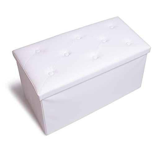 Yqys 30 Inches Rectangular Ottomans, Foldable Footrest With Sponge Padded Seat, 80L Faux Leather Chest With Cover, Folding Storage Bench For Hallway And Living Room Support 350Bls White #TOP1