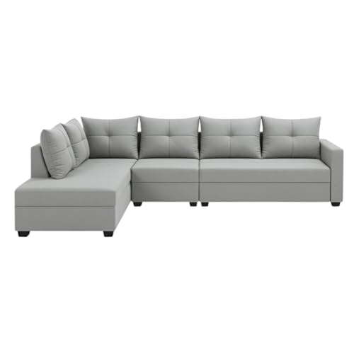 Image of SOCOZI Oriana 6 Seater LHS L Shape Sofa Set | Soft Velvet Suede Fabric L Shape Sofa for Livingroom (Light Grey)