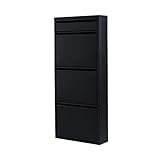 KUFFE Schuhschrank Metall Schuhregal Schmal Hoch Schuhkipper mit Magnet Klappen aus Pflegeleichtem Metall Montiert Schuhschrank und Wandmontage (3 Plus Klappen, Schwarz)