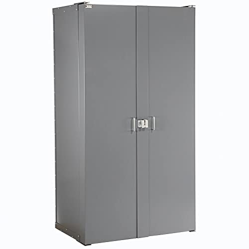 Global Industrial Deep Door Bin Cabinet, Includes 132 Yellow Plastic Bins, Padlockable Steel Cabinet, 38\" W x 24\" D x 72\" H, for Tool and Parts Storage, Assembly Required