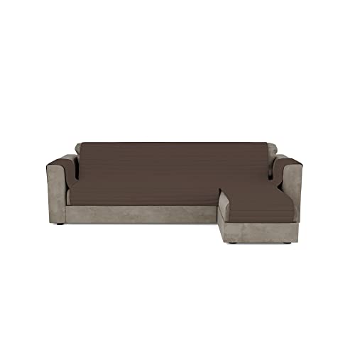 Housse de canapé avec méridienne marron 240 cm en microfibre