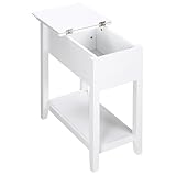 HOMCOM Mesa Auxiliar Mesita de Noche con Tapa Abatible Estante de Almacenamiento y Orificio de Cable Oculto para Salón Cama Dormitorio 60,5x70 cm Blanco