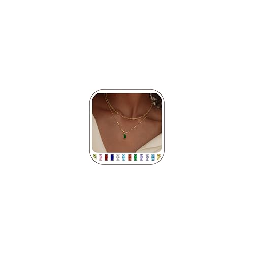 FIOROYAL 14K Gold Plated Birthstone Necklace for Women Girls Layered Gold Necklace Stack Dainty Cubic Zirconia Pendant Necklace Diamond Necklaces Birthstone for May Birthday Gifts Jewellery